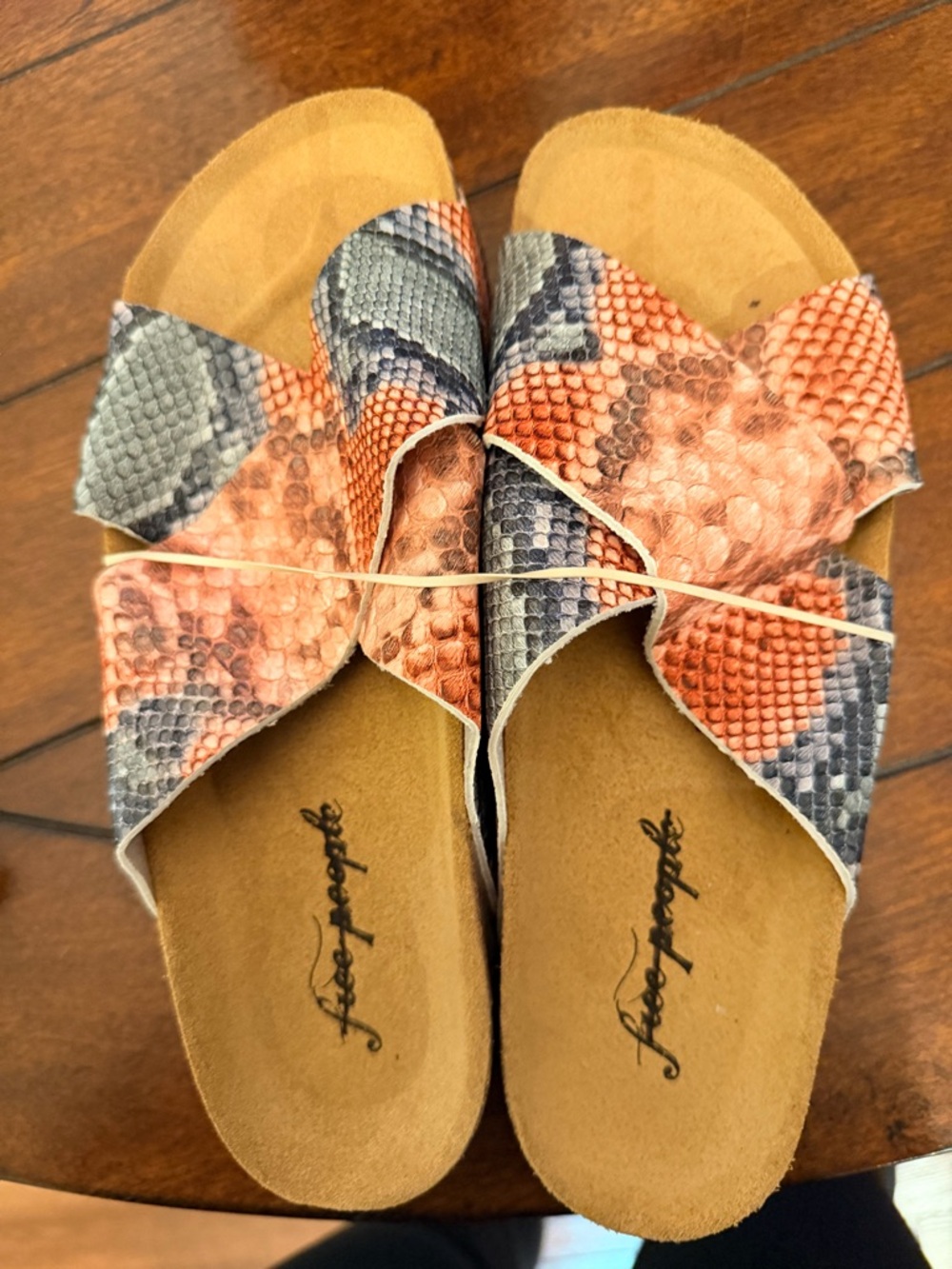 Free people  Women's Snake-Print Slide Sandals in Coral/Gray